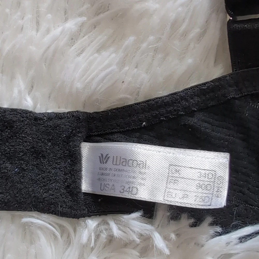 Wacoal Black Nylon Sheer Stretch Lace Unlined Underwire Full Cup Bra Size 34D